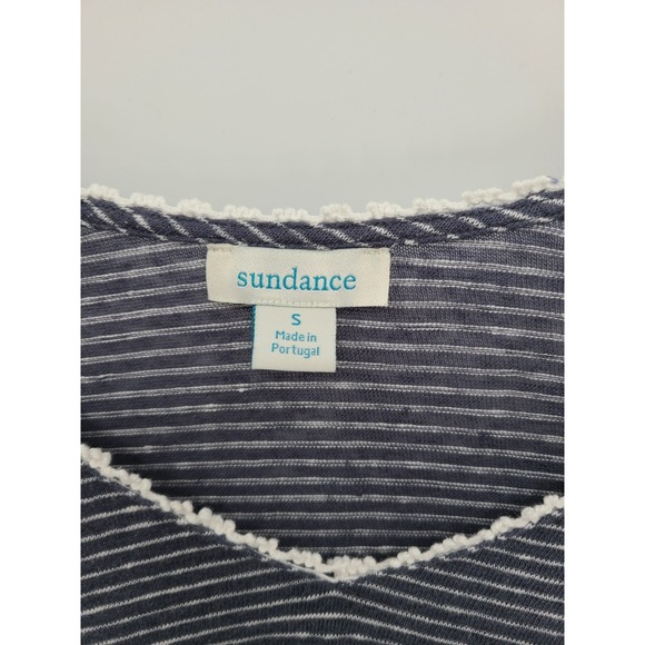 Sundance Bohemian Coastal Top Small Linen Balloon Sleeves Crochet Neck Trim - Picture 6 of 14